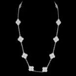 Van Cleef & Arpels Style Diamond and 18 Karat White Gold "Alhambra" Necklace. Stamped 750 to clasp.