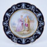 19/20th Century Sevres Portrait Plate. Painted with a romantic courting scene. Gold and pate-sur-pa