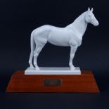 Meissen Blanc de Chine Model of a Horse Mounted on Wooden Base. Blue crossed sword mark and marked