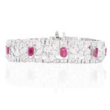 Art Deco style Approx. 4.54 Carat Oval Cut Ruby, 3.85 Carat Round Brilliant Cut Diamond and 18 Kara