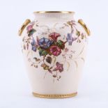 Cauldon Ware Flower and Gilt Porcelain Jardinière. Signed. Crackle to glaze, rubbing otherwise good