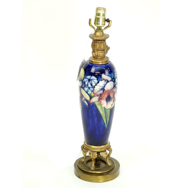 A Moorcroft Iris Pottery Vase Mounted as Lamp. Good condition. Overall measures 21-1/2" H. Shipping - Image 4 of 5