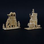 Vintage Indian Carved Ivory Figural Groups. Unsigned. Good condition. Measure 4-3/8" H, 3-3/4" W. T