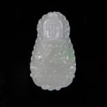 A Chinese Carved Apple Green Jade Buddha Pendant. Good condition. Measures 1-7/8" H x 1" W. Shippin