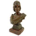 Emmanuel Villanis, French (1858 - 1914) "La Sybille" Patinated Miniature Bronze Sculpture on Marble