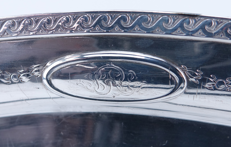 Brand-Chatillon Sterling Silver Oval Platter. Decorated with Vitruvian scroll rim, monogram in cart - Image 2 of 8