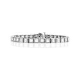 Vintage Approx. 6.0 Carat Round Cut Diamond and 14 Karat White Gold Box Line Bracelet. Diamonds F c