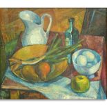 Janos Kmetty, Hungarian (1889 - 1975) Oil on Canvas, Still Life with Fruits and Table Top Items, S