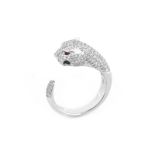 Cartier style Approx. 1.75 Carat Pave Set Round Brilliant Cut Diamond and 18 Karat White Gold Panth