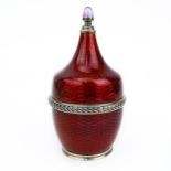Fine Russian Faberge 88 Silver and Guilloche Enamel Perfume Bottle with Cabochon Amethyst Accent. S