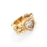 Chopard style Diamond and 18 Karat Yellow Gold Happy Diamond Flexible Link Ring. Unsigned. Slight s