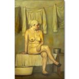 Attributed to: Geli Korzhev, Russian (1925 - 2012) Oil on Canvas, Nude Study: Woman Sitting in Bath