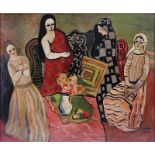 Attributed to: Bela Kadar, Hungarian (1877-1956) Oil on canvas "Group Of Four Women" Signed lower
