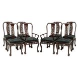 Set of Eight (8) Modern Chinese Carved Hardwood Chairs with Openwork Grape and Foliage Motif. Inclu