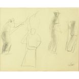 Serge Ferat, French (1881-1958) Pencil sketch on paper "Four Figures". Signed lower right. Toning f