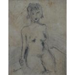 Early 20th Century Russian School Pencil On Paper "Female Nude". Signed lower left Burliuk. Toning