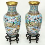 Pair of Large Chinese Cloisonné Vases. Various birds, butterfly, and flower motif. Good condition.