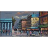 Marchand (20th C.) Oil on Board, Paris Street Scene, Signed Top Left. Craquelure otherwise good con