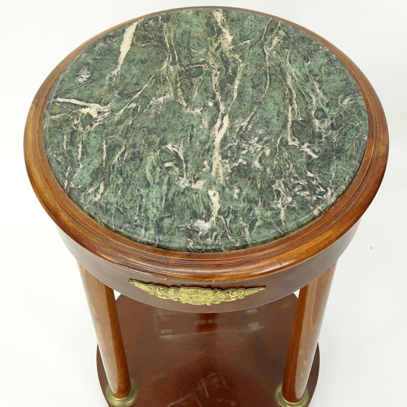 20th Century Empire Style Round Marble Top Table. Gilt brass mounted with four columns and stands o - Image 4 of 4