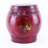 Chinese Red Lacquer Wood Covered Basket. Signed beneath the cover and on underside of the base. Typ