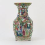 Late 19th Century Rose Canton Export ware Porcelain Vase. Enamel painted with vignettes of courtyar