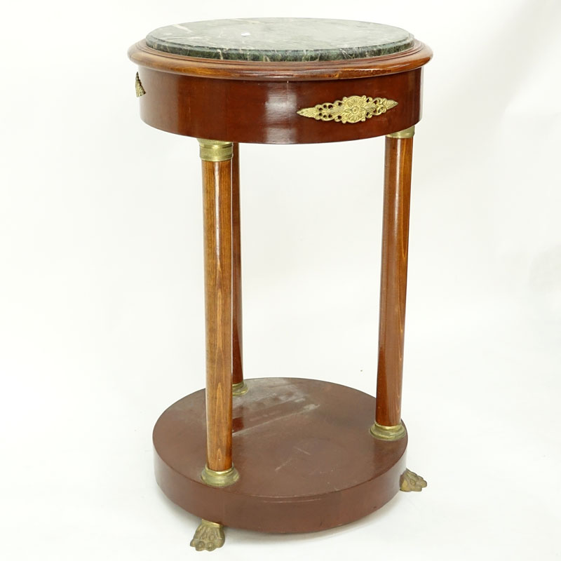 20th Century Empire Style Round Marble Top Table. Gilt brass mounted with four columns and stands o - Image 3 of 4