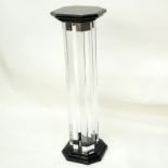 Mid Century Modern Lucite and Black Lacquer Pedestal. Light scuffs to top overall good condition. M