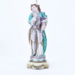 Large German Bisque Porcelain Figural Lamp. Rubbing to paint and gilt. Figure me
