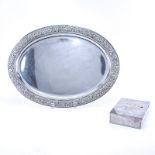 Tiffany & Co. Silver Plate Oval Tray and Cigarette Box. The tray with a floral r