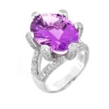 Oval Cut Amethyst, Approx. 1.50 Carat Pave Set Round Brilliant Cut Diamond and 1