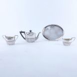 Four (4) Piece Assembled English Silver Miniature Tea Set On Footed Tray. The 3