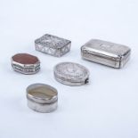 Collection of Five (5) Sterling Silver Miniature Boxes. Two with inset agate. Th