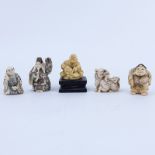 Collection of Five (5) Carved Japanese Ivory Netsuke. Some signed. Measures appr