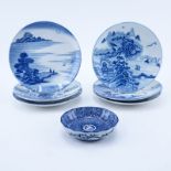 Collection of Seven (7) Pieces Vintage Japanese Blue and White Porcelain Plates