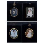 Collection Of Four (4) Finely Painted 18/19th Century Hand Painted Portrait Mini