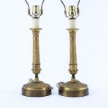 Pair of Antique Louis XVI Style Gilt Brass Candlesticks Mounted as Lamps. Typica