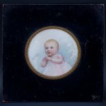 Early 20th Century French Portrait Miniature "Baby Girl". Signed B. de la loe Lo