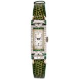 Antique Lady's Gruen Diamond, Emerald and Platinum Watch with Modern Lizard Stra