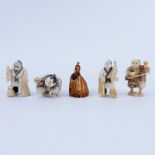 Collection of Five (5) Carved Japanese Ivory Netsuke. Some signed. Good conditio