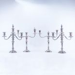 Two (2) Pair of Antique Silver Plated Candelabras. Both with 3 lights. Marked. B