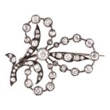 Antique Old European Cut Diamond and Silver Topped 14 Karat Yellow Gold Brooch.