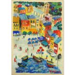 Pito (20th C) Gouache on paper "Portofino". Signed and dated 72? Lower right. To