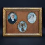 Finely Painted 18/19th Century Hand Painted Portrait Miniatures With A Lock Of H