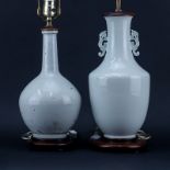 Two (2) Antique Chinese Glazed Porcelain Vases as Lamps. Residue and spotting to