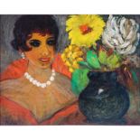 Attributed to: Emil Nolde, German (1867-1956) Oil on Panel, Woman with Flowers.