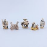 Collection of Five (5) Japanese Carved Ivory Netsuke. Some signed. Good conditio