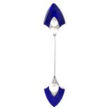 Art Deco Pearl, Diamond, Lapis Lazuli and 14 Karat White Gold Stick Pin Brooch.