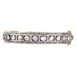 Vintage Table Cut Diamond and Silver Topped 14 Karat Yellow Gold Hinged Bangle B