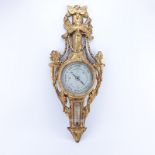 19/20th Century French Louis XVI Style Carved Giltwood Barometer with Kissing Do