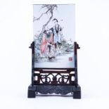 Antique Chinese Famille Rose Porcelain Plaque. Signed. Depicts a outdoor scene o